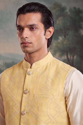 yellow jacquard woven design koti 