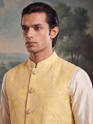 yellow jacquard woven design koti  1