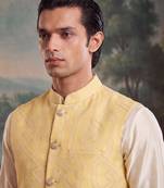 yellow jacquard woven design koti 