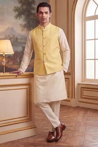yellow jacquard woven design koti 