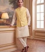 yellow jacquard woven design koti 