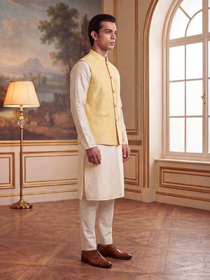 yellow jacquard woven design koti  3