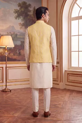 yellow jacquard woven design koti 