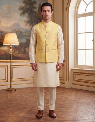yellow jacquard woven design koti  5