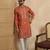 orange silk blend solid embroidered straight kurta with trouser set 