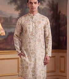 off white linen blend ethnic motifs printed kurta 