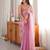 Pink tissue satin embroidered saree with unstitched blouse piece.