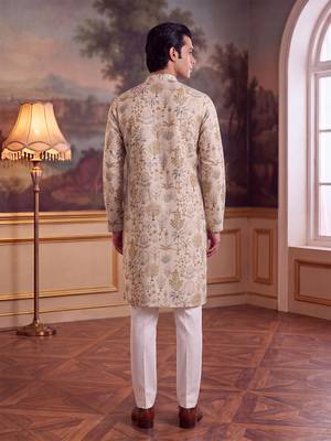 off white linen blend ethnic motifs printed kurta  5