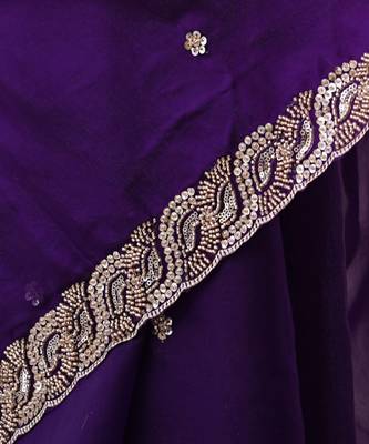 Purple tissue satin embroidered saree with unstitched blouse piece. 3