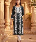 Women’s green viscose rayon embroidered regular kurta | elegant ethnic wear for women
