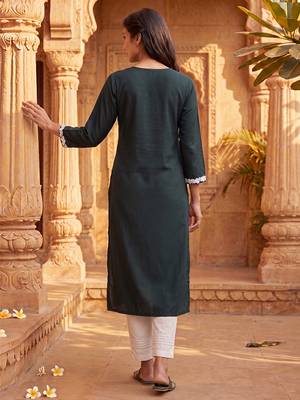Women’s green viscose rayon embroidered regular kurta | elegant ethnic wear for women 4