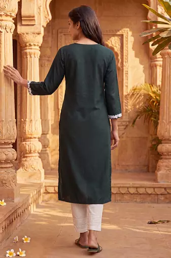 Women’s green viscose rayon embroidered regular kurta | elegant ethnic wear for women
