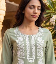 Women’s green viscose rayon embroidered regular kurta | elegant ethnic wear for women