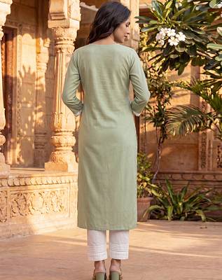 Women’s green viscose rayon embroidered regular kurta | elegant ethnic wear for women 4