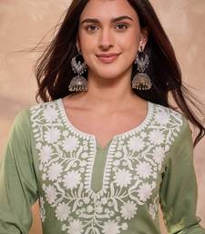 Women’s green viscose rayon solid embroidered regular top | stylish ethnic wear for women