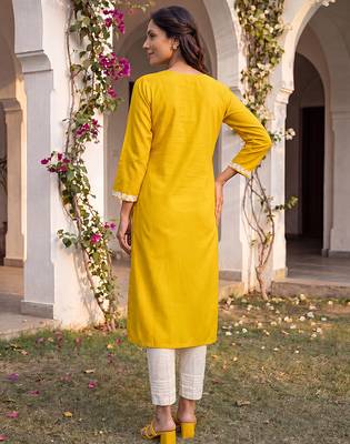 Women’s yellow viscose rayon embroidered regular kurta | elegant ethnic wear for women 4