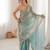 Sky blue tissue satin embroidered saree with unstitched blouse piece.