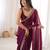 Wine tissue satin embroidered saree with unstitched blouse piece.