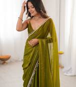 Mehendi tissue satin sequins saree with unstitched blouse piece.