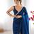 Navy blue tissue satin sequins saree with unstitched blouse piece.
