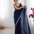 Navy blue tissue satin sequins saree with unstitched blouse piece.
