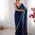 Navy blue tissue satin sequins saree with unstitched blouse piece.