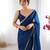 Navy blue tissue satin sequins saree with unstitched blouse piece.