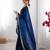 Navy blue tissue satin sequins saree with unstitched blouse piece.