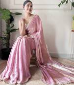 Onion tissue satin sequins saree with unstitched blouse piece.