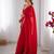 Red tissue satin sequins saree with unstitched blouse piece.