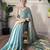 Sky blue tissue satin sequins saree with unstitched blouse piece.