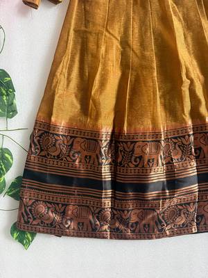 Mustard cotton narayan pet zari weaving boarder lehenga choli for kids 4