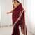 Maroon tissue satin sequins saree with unstitched blouse piece.