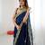 Navy blue tissue satin sequins saree with unstitched blouse piece.