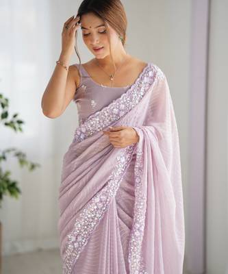 Lialc georgette sequins saree with unstitched blouse piece. 1
