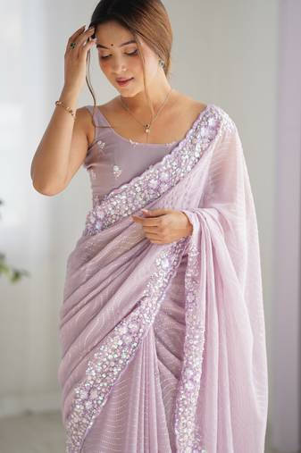 Lialc georgette sequins saree with unstitched blouse piece.