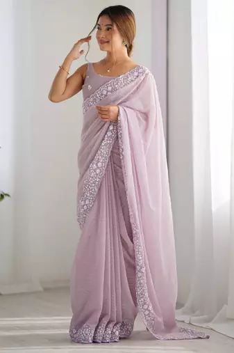 Lialc georgette sequins saree with unstitched blouse piece.