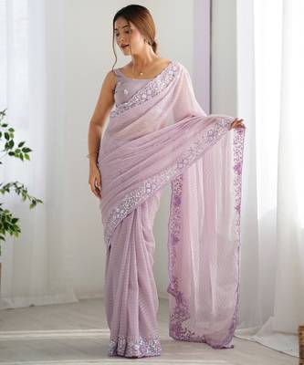 Lialc georgette sequins saree with unstitched blouse piece. 3