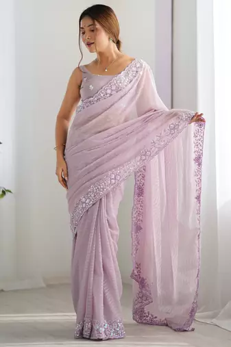 Lialc georgette sequins saree with unstitched blouse piece.