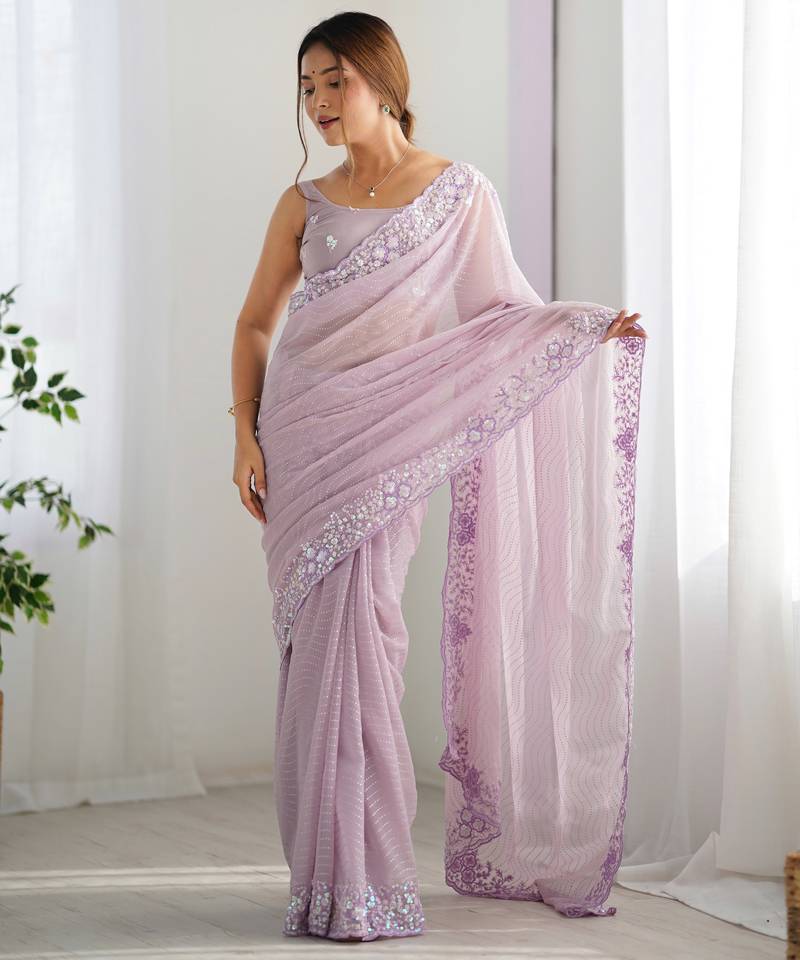 Lialc georgette sequins saree with unstitched blouse piece.