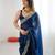 Navy blue tissue satin sequins saree with unstitched blouse piece.