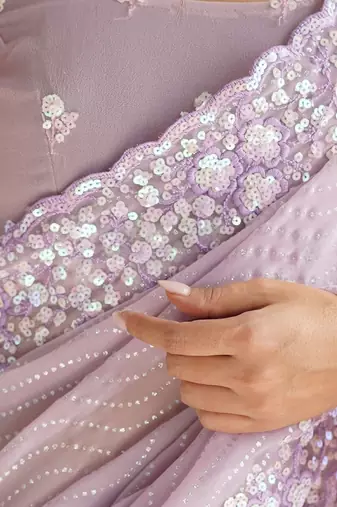 Lialc georgette sequins saree with unstitched blouse piece.