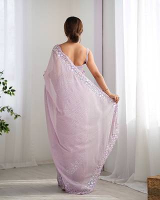 Lialc georgette sequins saree with unstitched blouse piece. 5