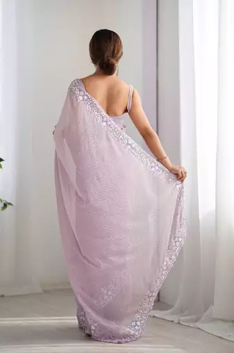 Lialc georgette sequins saree with unstitched blouse piece.