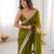 Olive tissue satin solid saree with unstitched blouse piece.