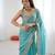 Sky blue tissue satin sequins saree with unstitched blouse piece.