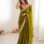 Olive tissue satin solid saree with unstitched blouse piece.