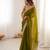 Olive tissue satin solid saree with unstitched blouse piece.