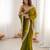 Olive tissue satin solid saree with unstitched blouse piece.
