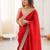 Red tissue satin solid saree with unstitched blouse piece.